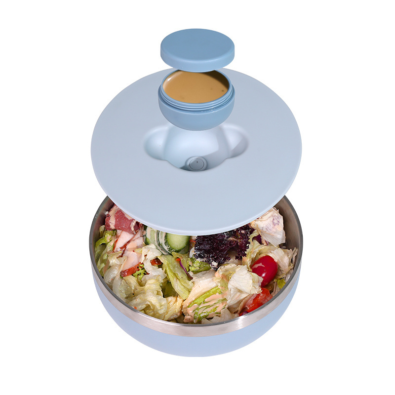 1000ml Round Double Wall Stainless Steel Lunch Bowl Tiffin Container for Kids & Adults Bento Box with Salad Bowl