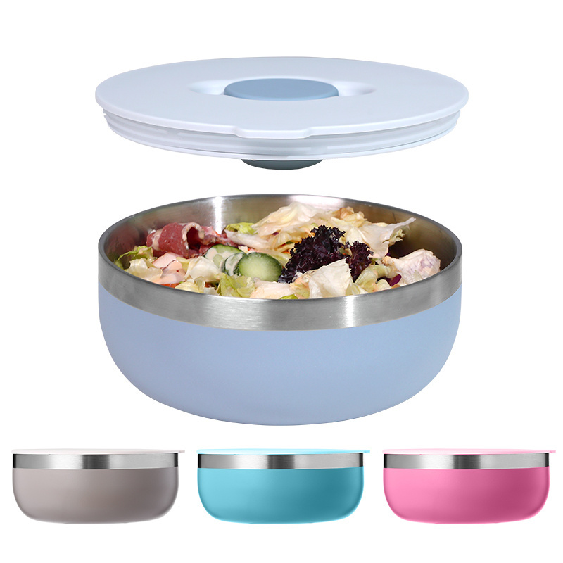 1000ml Round Double Wall Stainless Steel Lunch Bowl Tiffin Container for Kids & Adults Bento Box with Salad Bowl