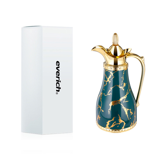 Luxury Arabic Marble Green 1000ml Thermos Flask Vacuum Coffee Pot for Drinking Hot 24 Hours