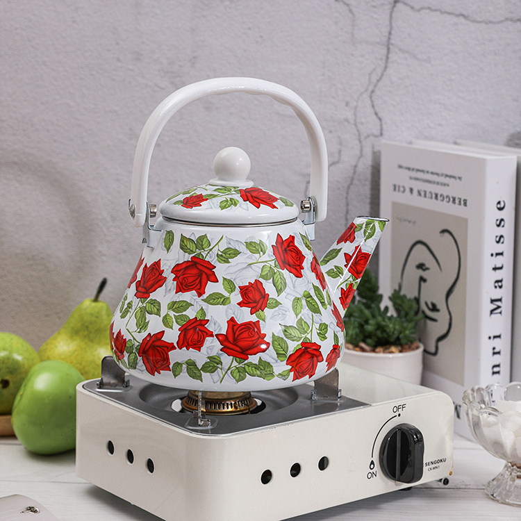 Customized patten 1.5L 2L 2.5L enamel tea kettle enamel coffee pot with handle