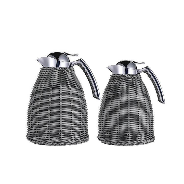 Natural simple style woven rattan coat hotel thermos Stainless steel outer flask tea coffee pot glass refill water carafe