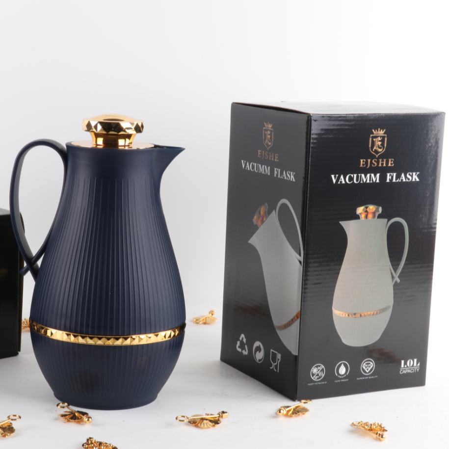 Dubai Luxury Gold Plated Lid Insulated Vacuum Flask Thermos Dallah Arabic Turkish Tea Pot coffee jug