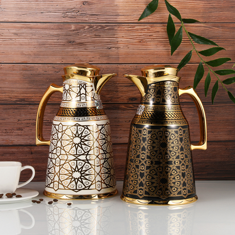 Original luxury design coffee pot 1000ML gold thermos flask dallah Arabic teapot for eid