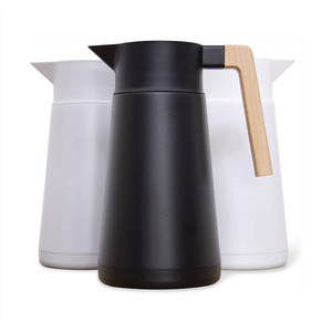 Thermal Coffee Jug Carafe 68 oz Stainless Steel Insulated 2L Double Walled Vacuum Teapot with Wooden Handle