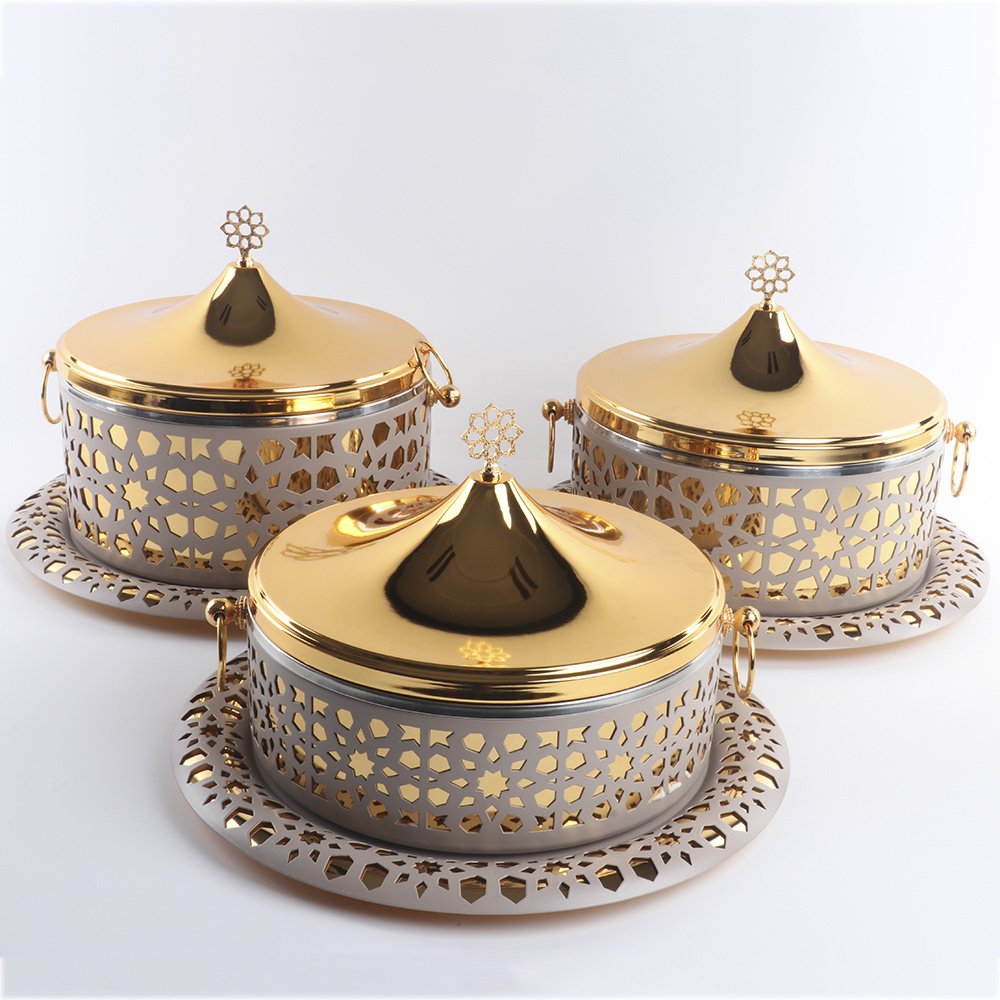 Hotel Restaurant Supply 3.5L+4.5L+5.5L Luxury Arabic Hot Pot Dallah Thermos Food Container Warmer Set