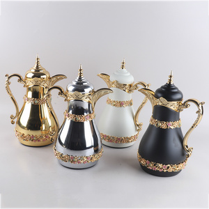 Middle East Arab thermos colorful in stock  Glass liner Metal shell Portable kettle arabic golden coffee pot