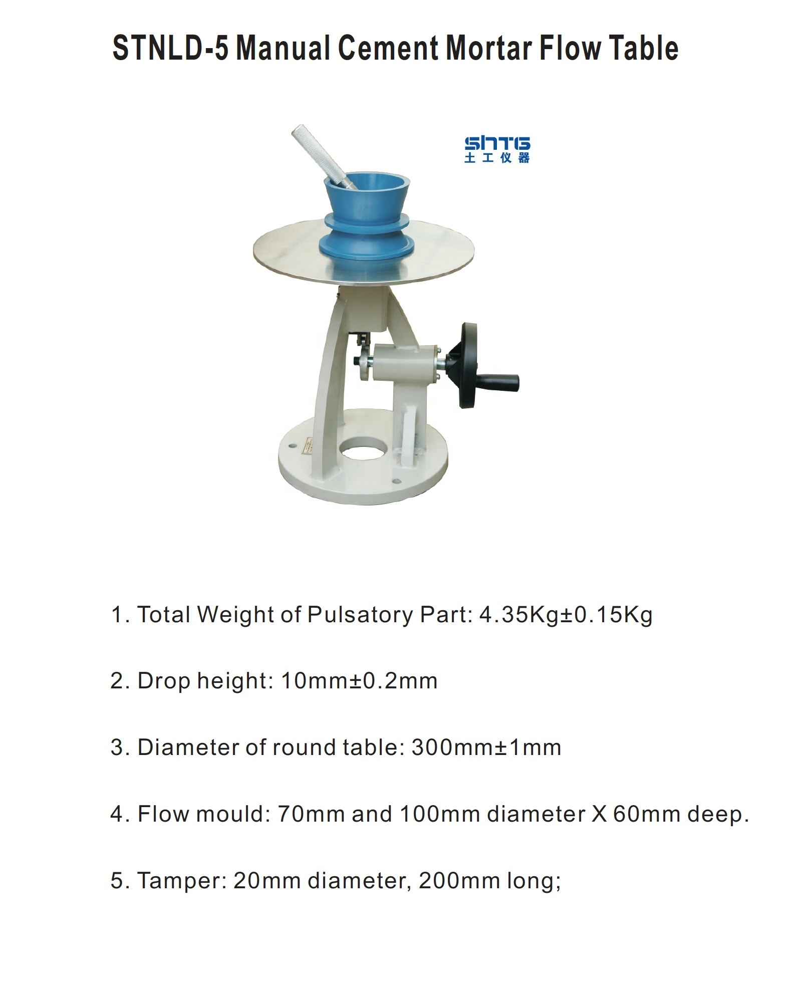 STNLD-5 Manual Cement Mortar Flow Table for Determining the Flow of Mortar Concrete Flow Meter Building lime Grout Mud Testing