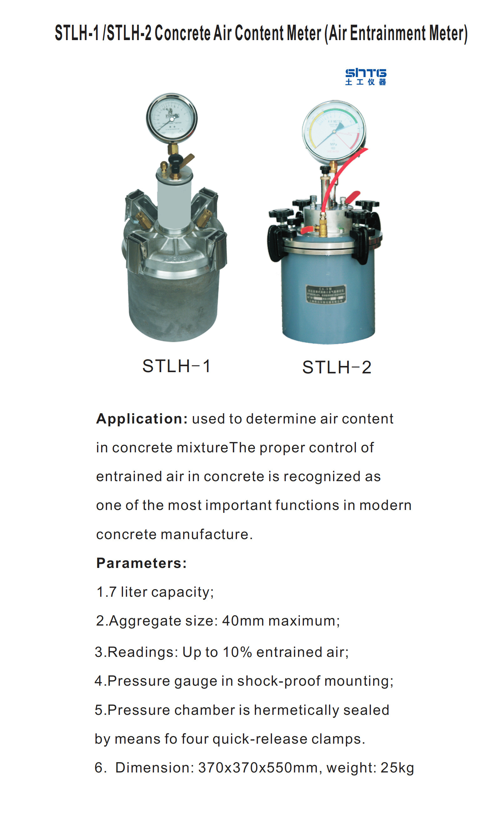 STLH-1 / STLH-2 Concrete Air Content Meter Air Entrainment meter  to determine Air Content in Concrete Mixture Civil Testing