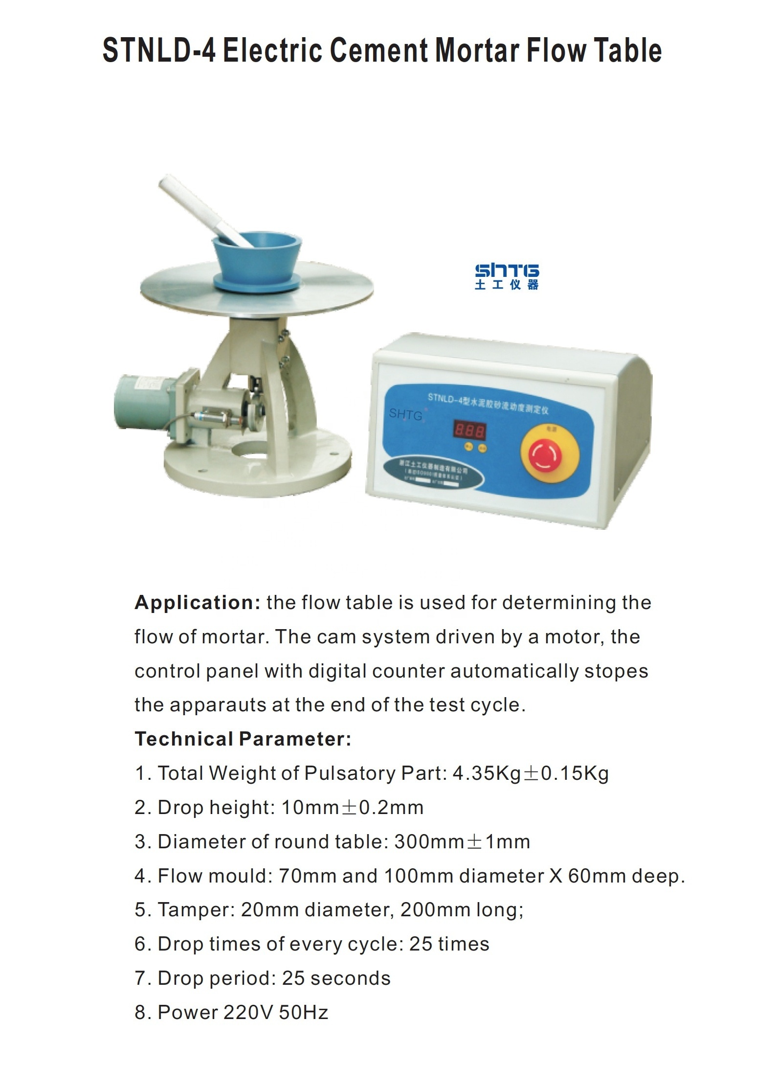 STNLD-4 Electric Cement Mortar Flow Table Motorized Concrete Flow Meter Building lime Grout Mud Testing Apparatus Electric Cemen