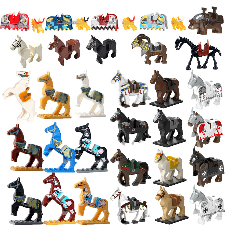 Puzzle Animal Series Farm Horse Military Medieval Soldier Mounts War Horse Saddle Mini Compatible figures Building Blocks Toys