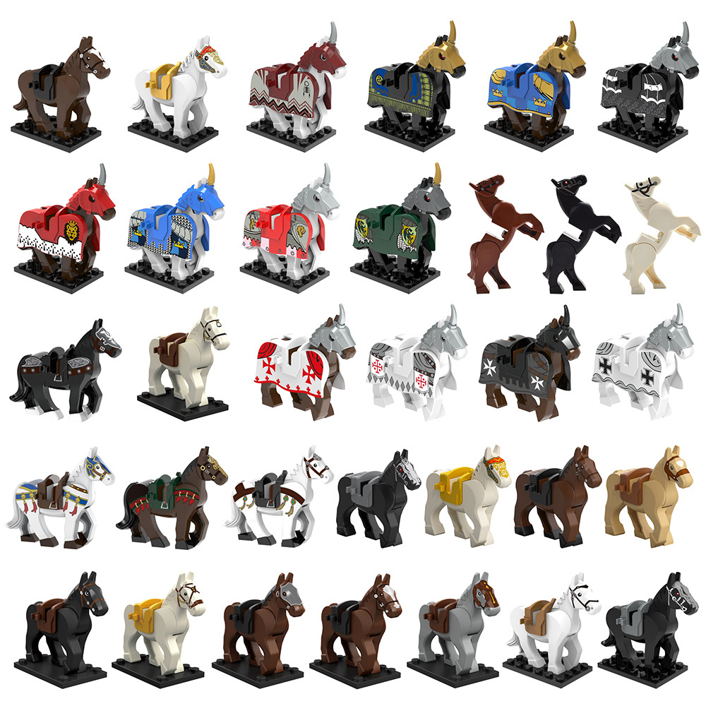 Puzzle Animal Series Farm Horse Military Medieval Soldier Mounts War Horse Saddle Mini Compatible figures Building Blocks Toys