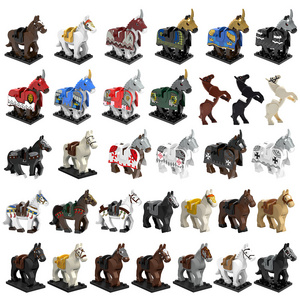 Puzzle Animal Series Farm Horse Military Medieval Soldier Mounts War Horse Saddle Mini Compatible figures Building Blocks Toys