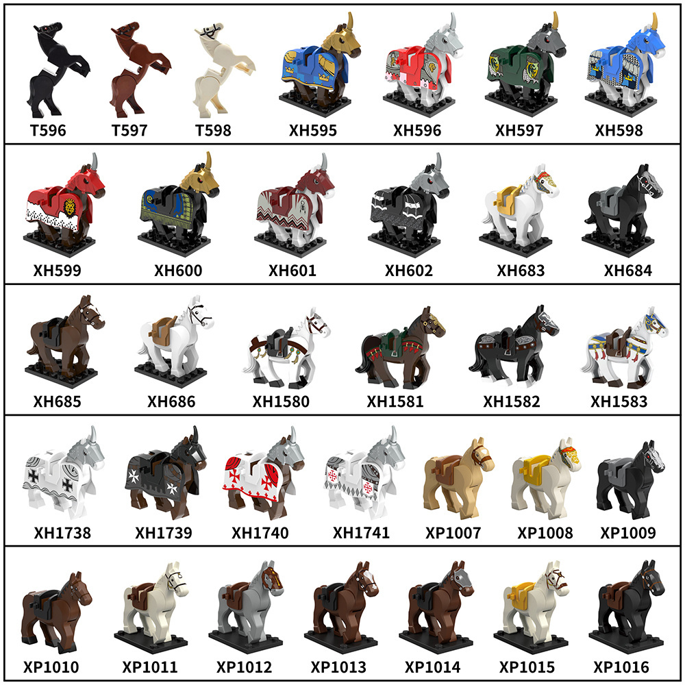 Puzzle Animal Series Farm Horse Military Medieval Soldier Mounts War Horse Saddle Mini Compatible figures Building Blocks Toys