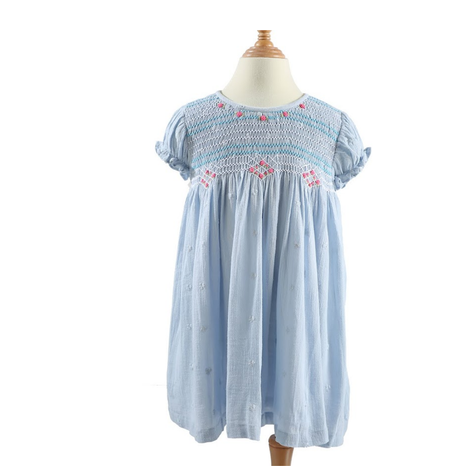 Children's Clothing Girl's Clothing Girls Dresses Wholesale Girl Smocked Dress Blue Short 100% Cotton Customized Design