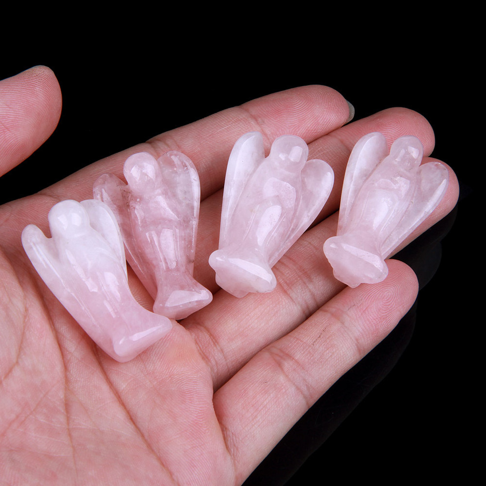 Small natural healing crystal guardian angel carving