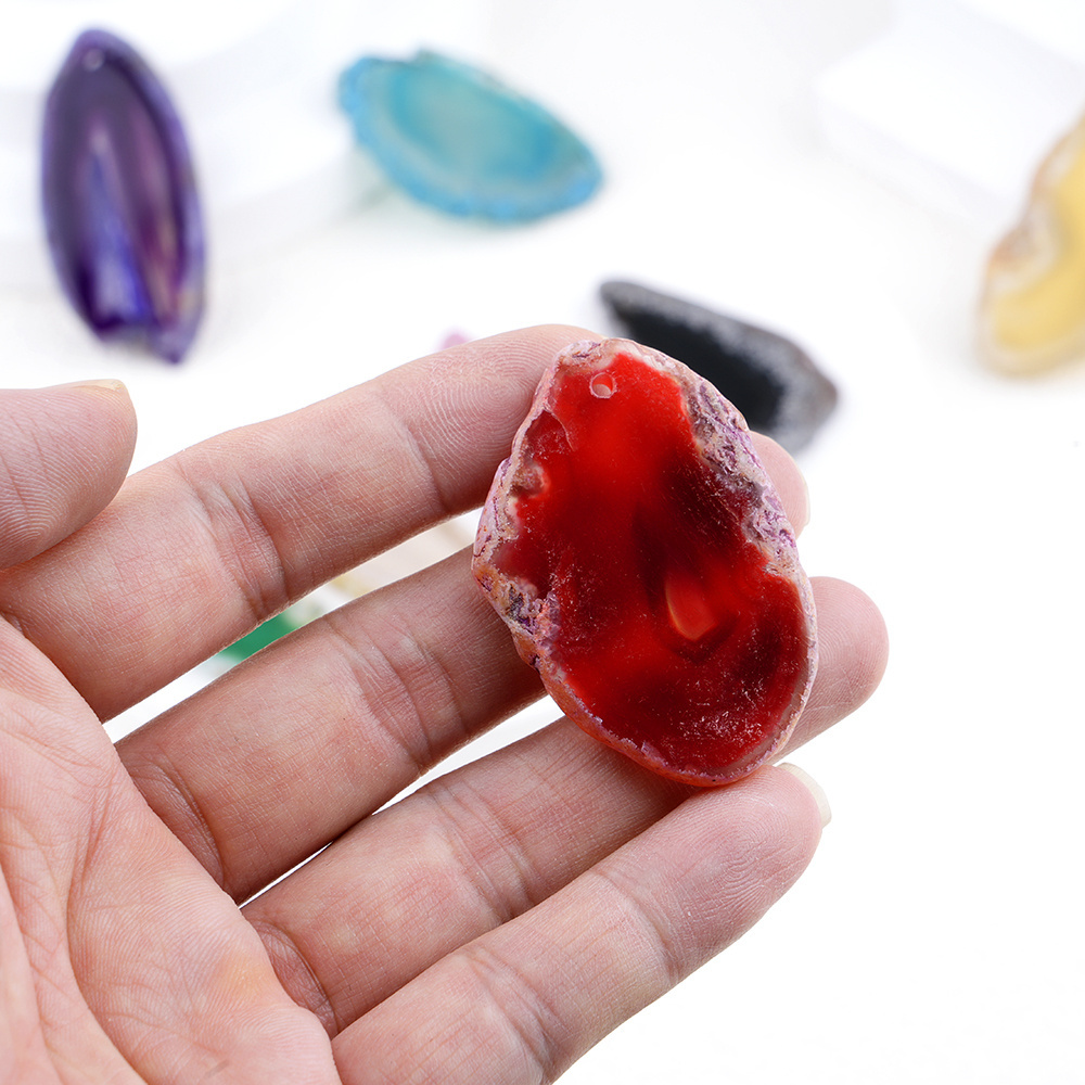 Drilled Colorful Gemstone Dyed Agate Stone Slice for DIY Wind Chime