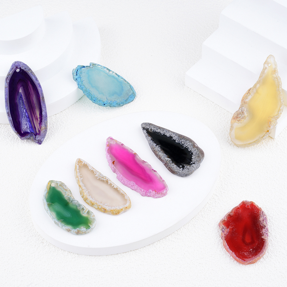 Drilled Colorful Gemstone Dyed Agate Stone Slice for DIY Wind Chime