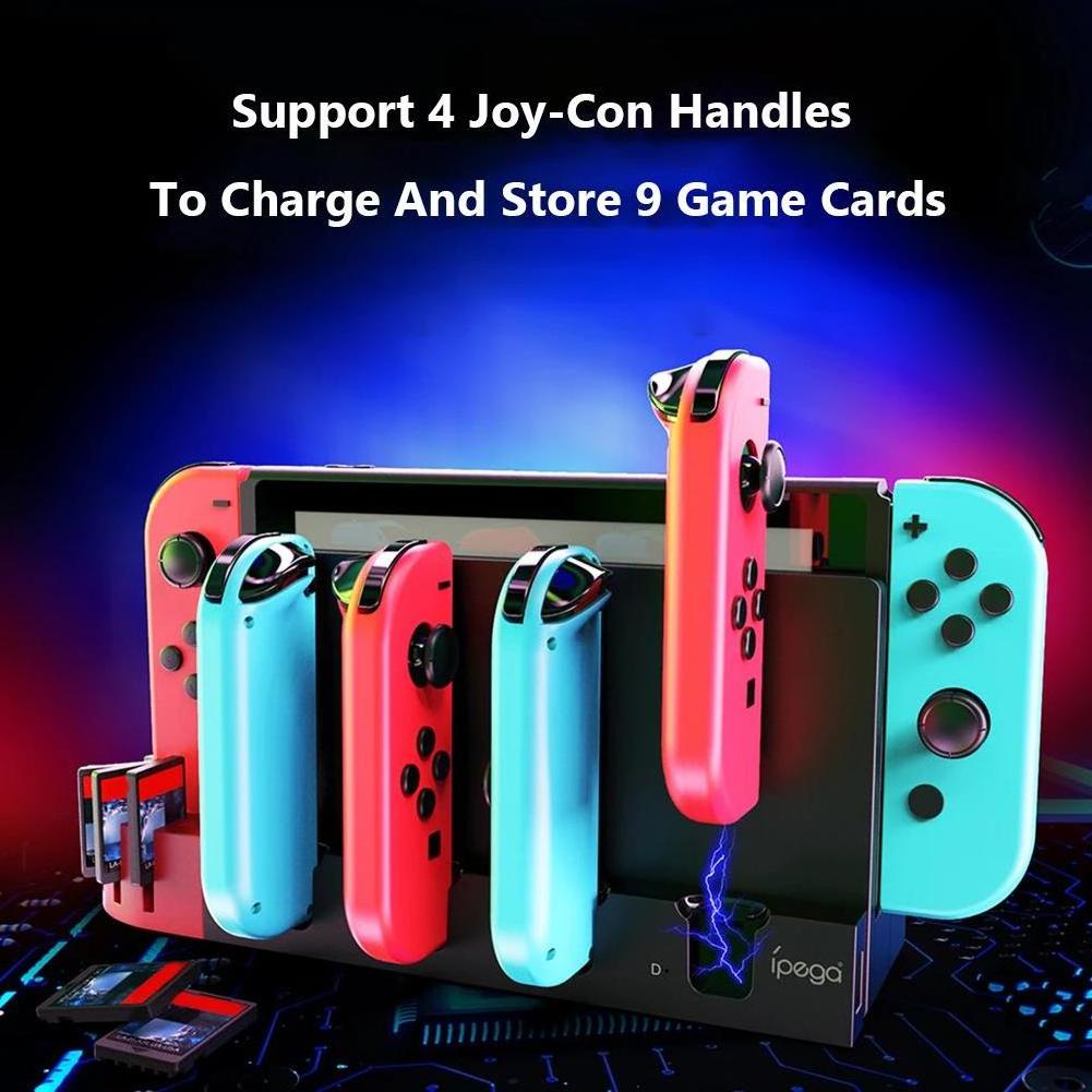 PG-SW071 4 Port Controller Charger Dock Station Holder 9 Games Slots for Switch NS Gamepad Support Stand for Charging