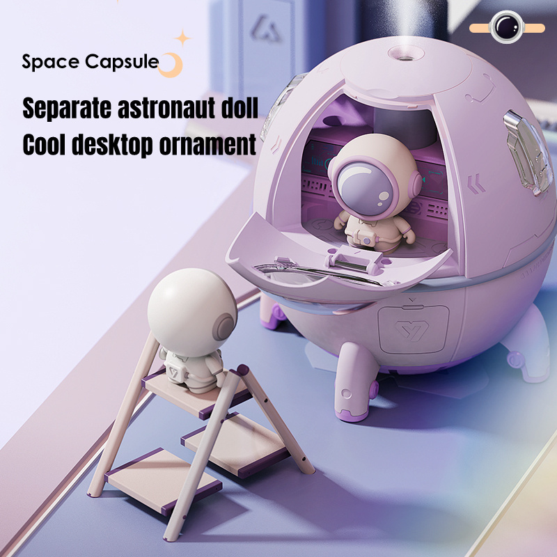 Mini Spaceship Air Humidifiers with Atmosphere Light Ultrasound Mist Sprayer Rechargeable Air Freshener for Home