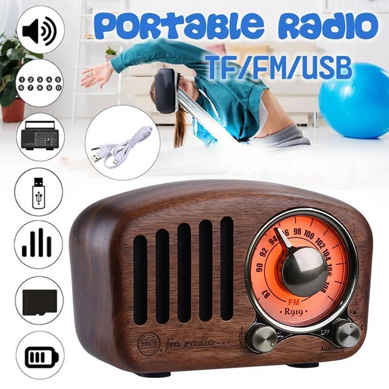 R919 Classical retro radio receiver portable Mini Wood FM SD MP3 Radio stereo Bluetooth Speaker AUX USB Rechargeable radio