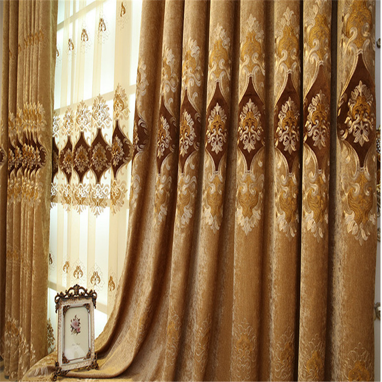 Hot Selling European Style Luxury Curtains for Living Dining Room Bedroom Blue Chenille Embroidered Curtains