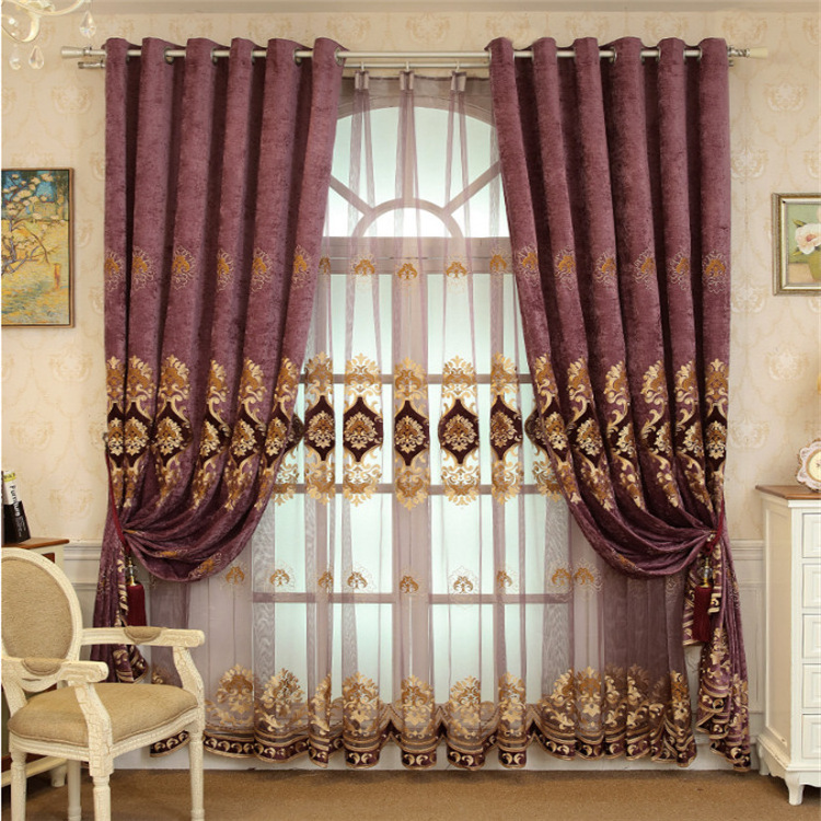 Hot Selling European Style Luxury Curtains for Living Dining Room Bedroom Blue Chenille Embroidered Curtains