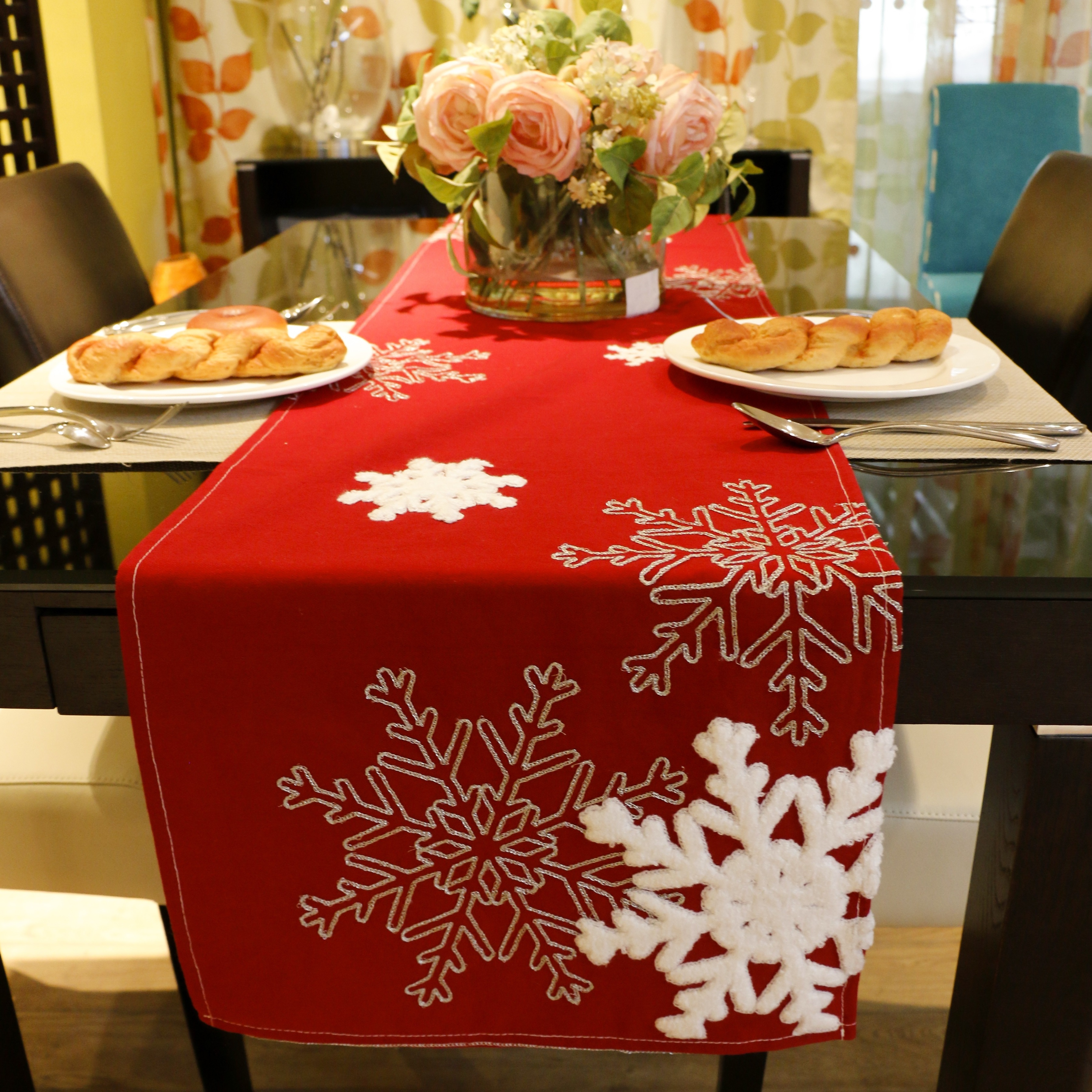 Embroidered Snowflake Christmas table mat Nordic Christmas table runner