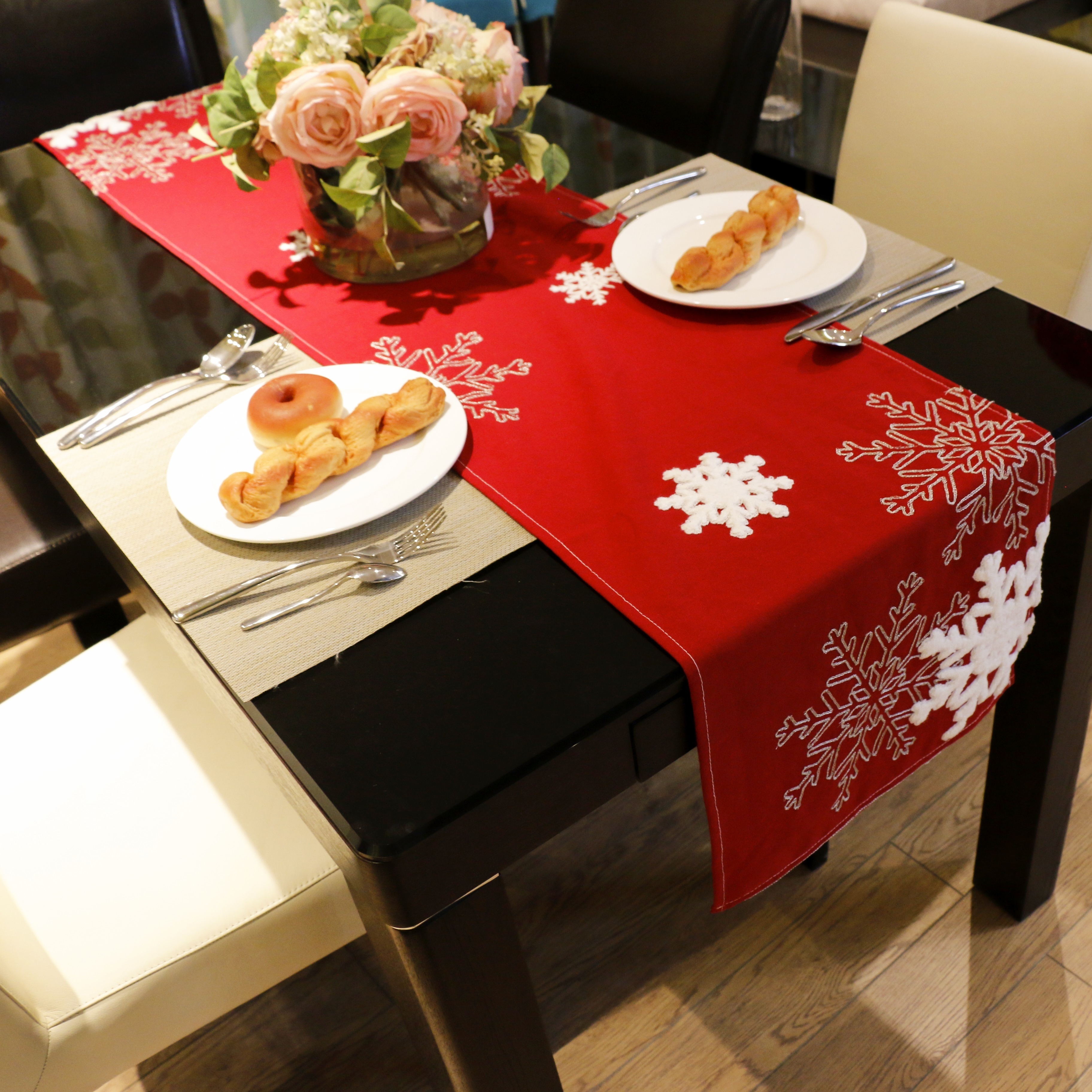 Embroidered Snowflake Christmas table mat Nordic Christmas table runner