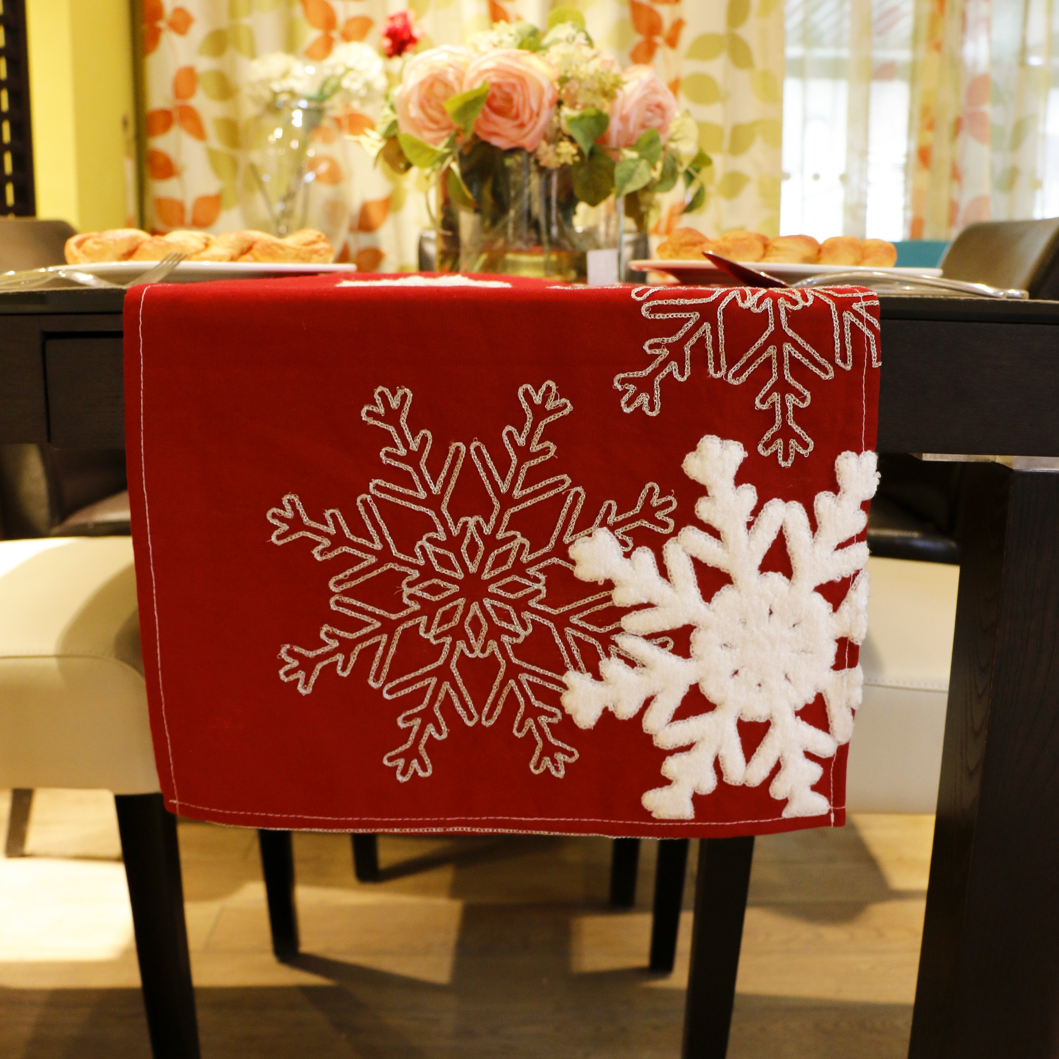 Embroidered Snowflake Christmas table mat Nordic Christmas table runner