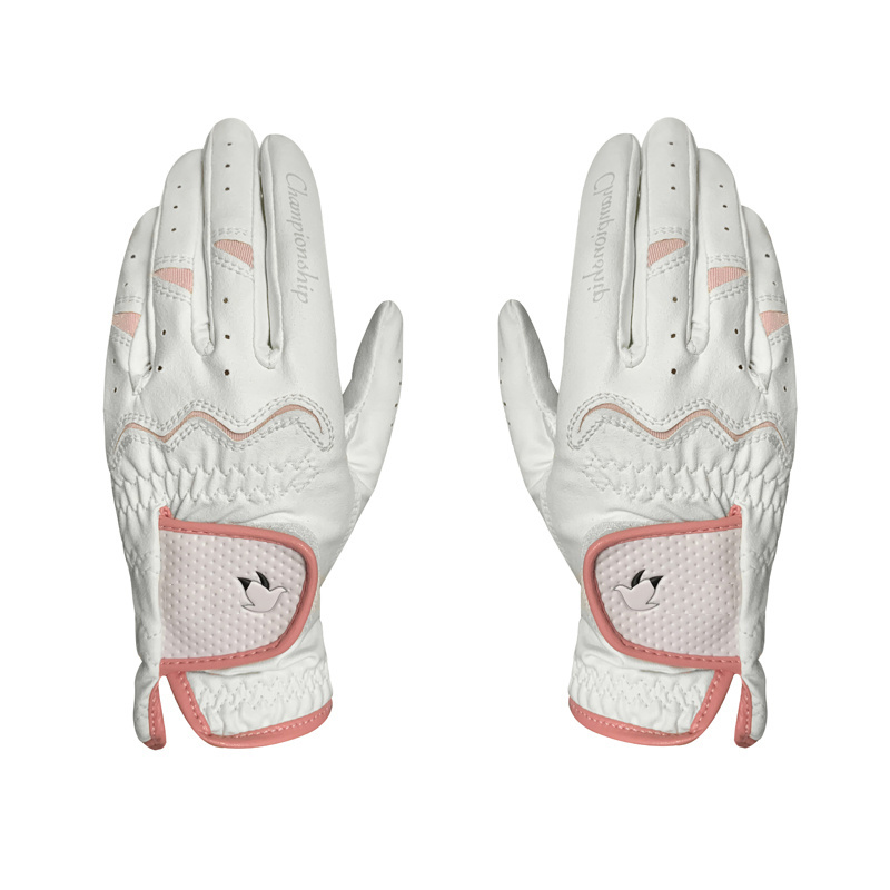 Majestic white and pink microfiber lady's golf gloves