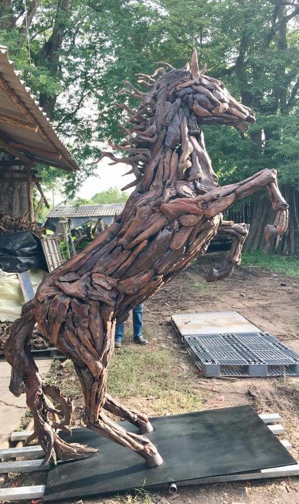 Large driftwood horse sculpture