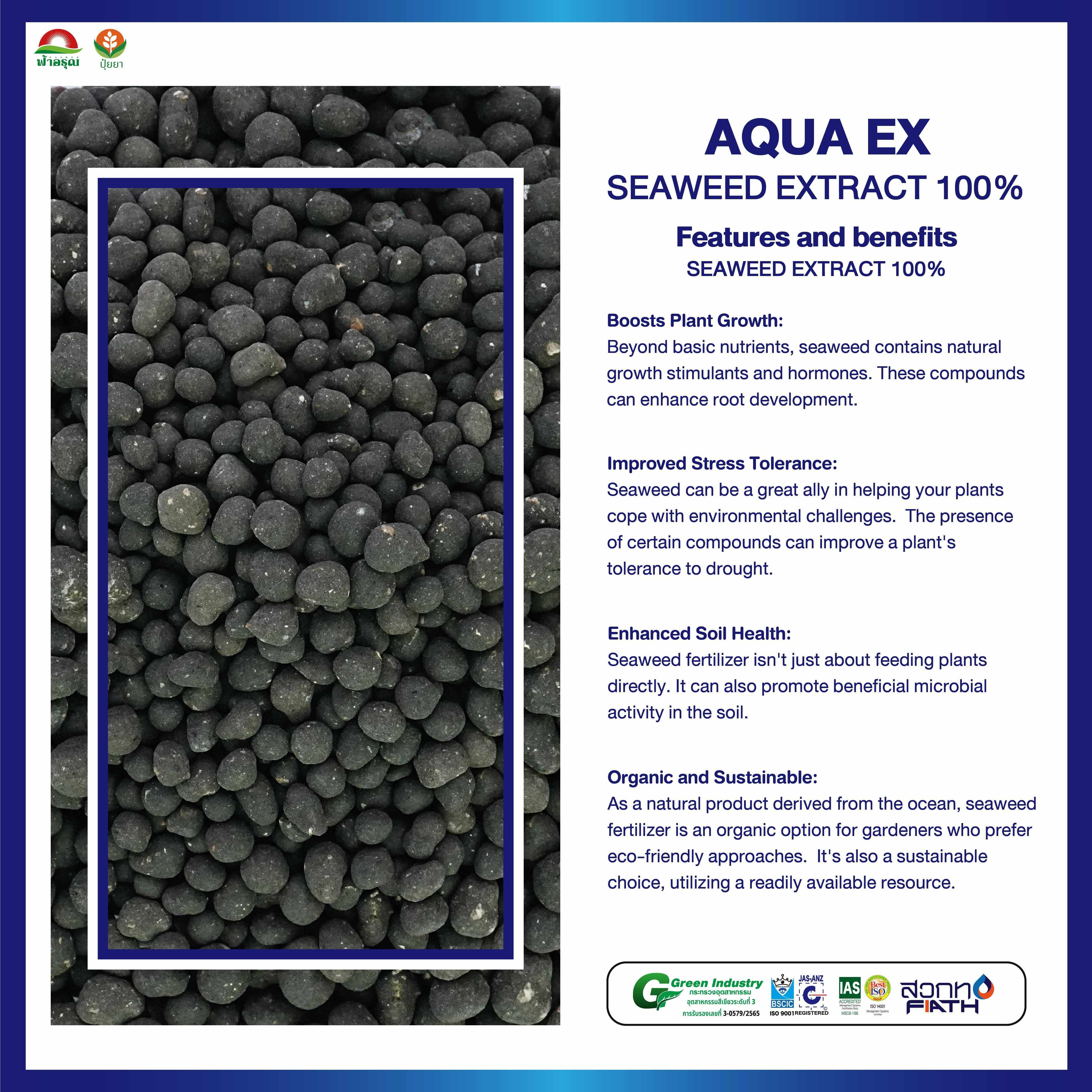 AQUA EX Quick Release Seaweed Extract Granule Organic Fertilizer Soil Conditioner for Plant Nutrition Agriculture from Thailand