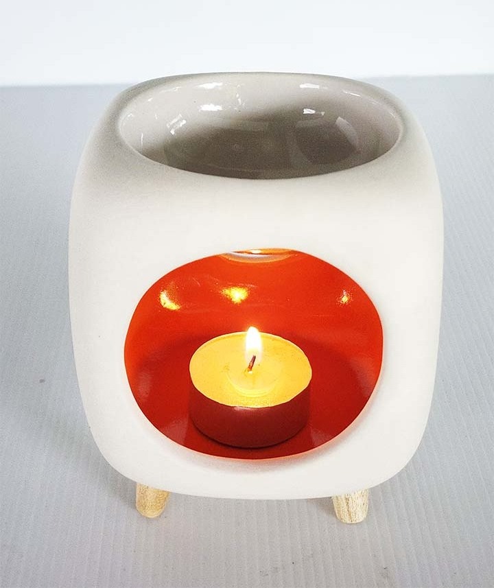 Handmade Ceramic Wax Melt Warmer Fragrance Oil Burner Using Tea Light With Wooden Legs for Home Decoration