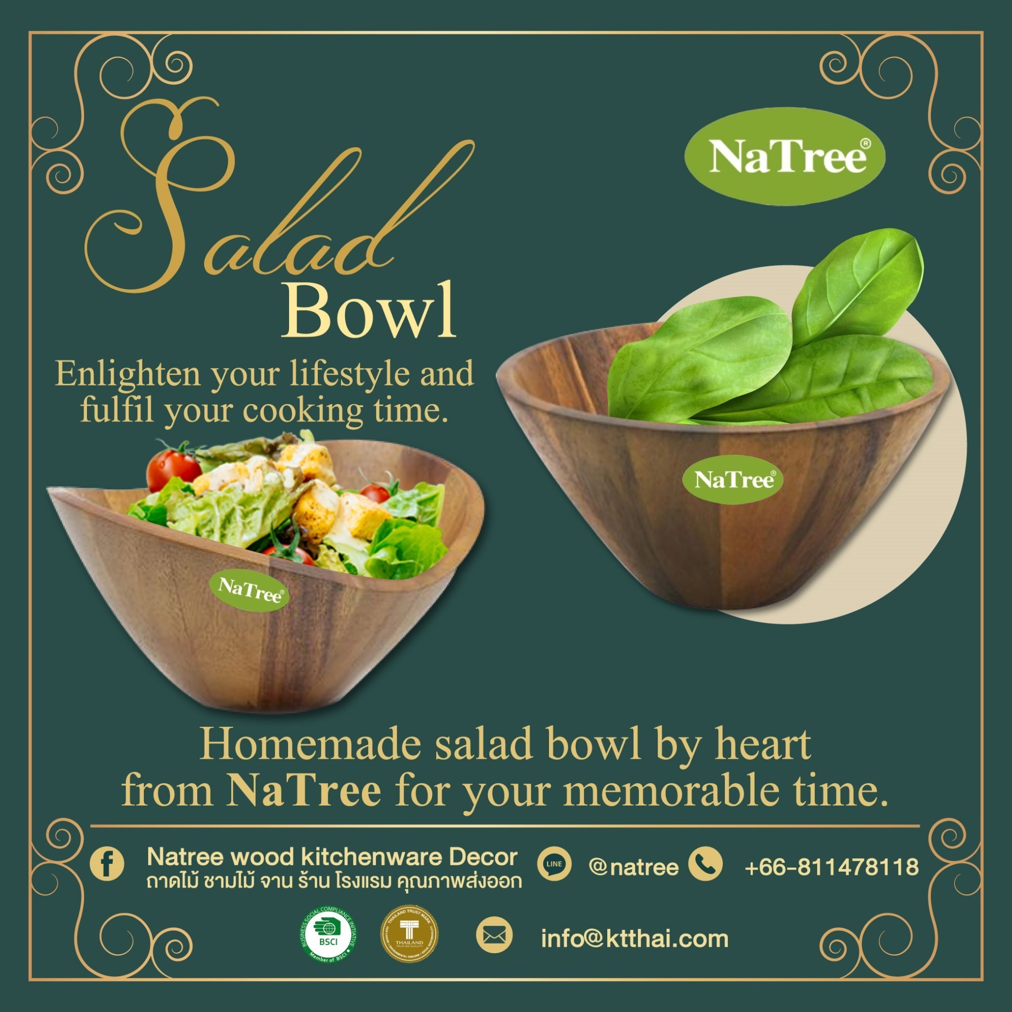 Natree solid wooden salad bowls kitchenware cookware tableware