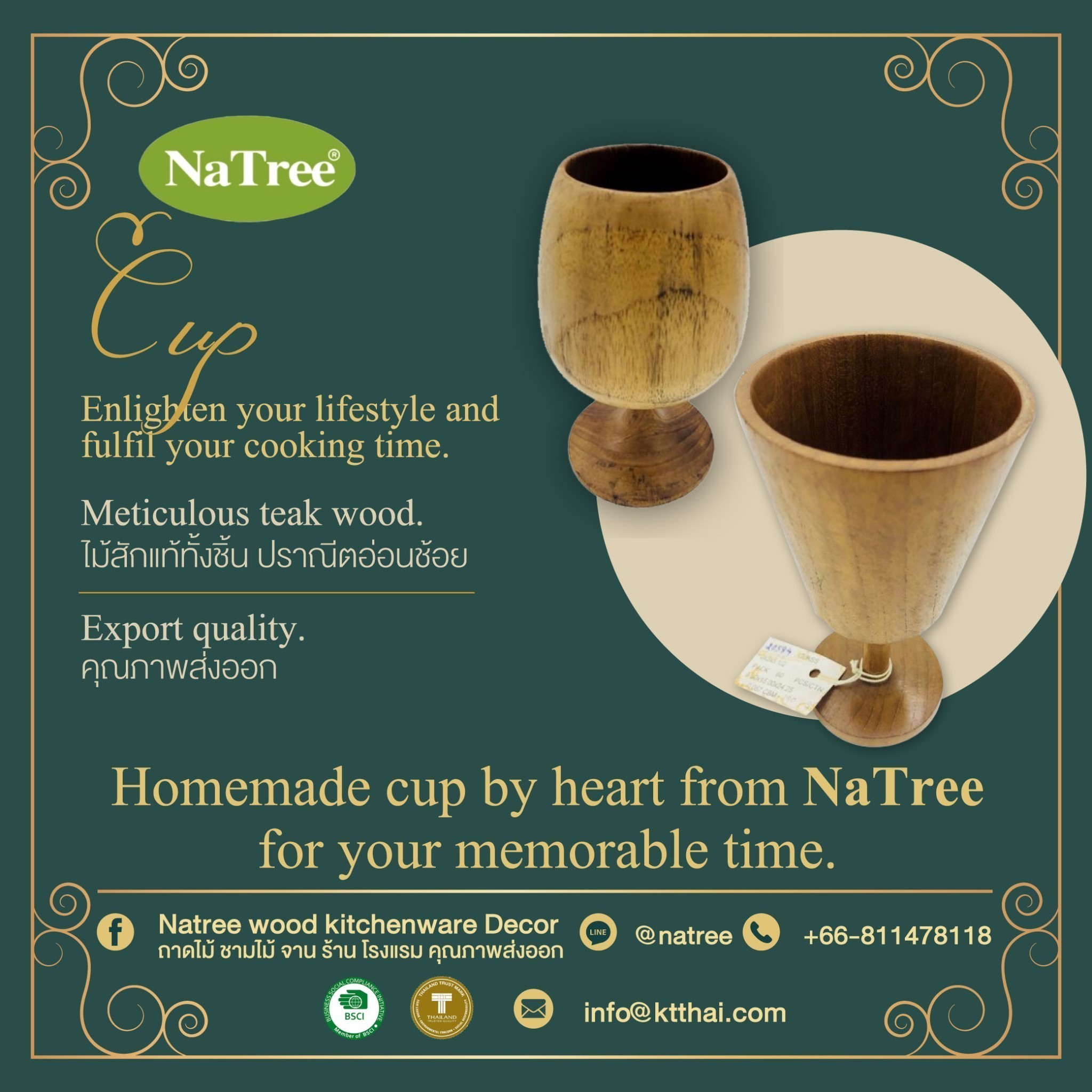 High Quality Natree food-grade Solid wooden Teak cup export quality kitchenware cookware tableware