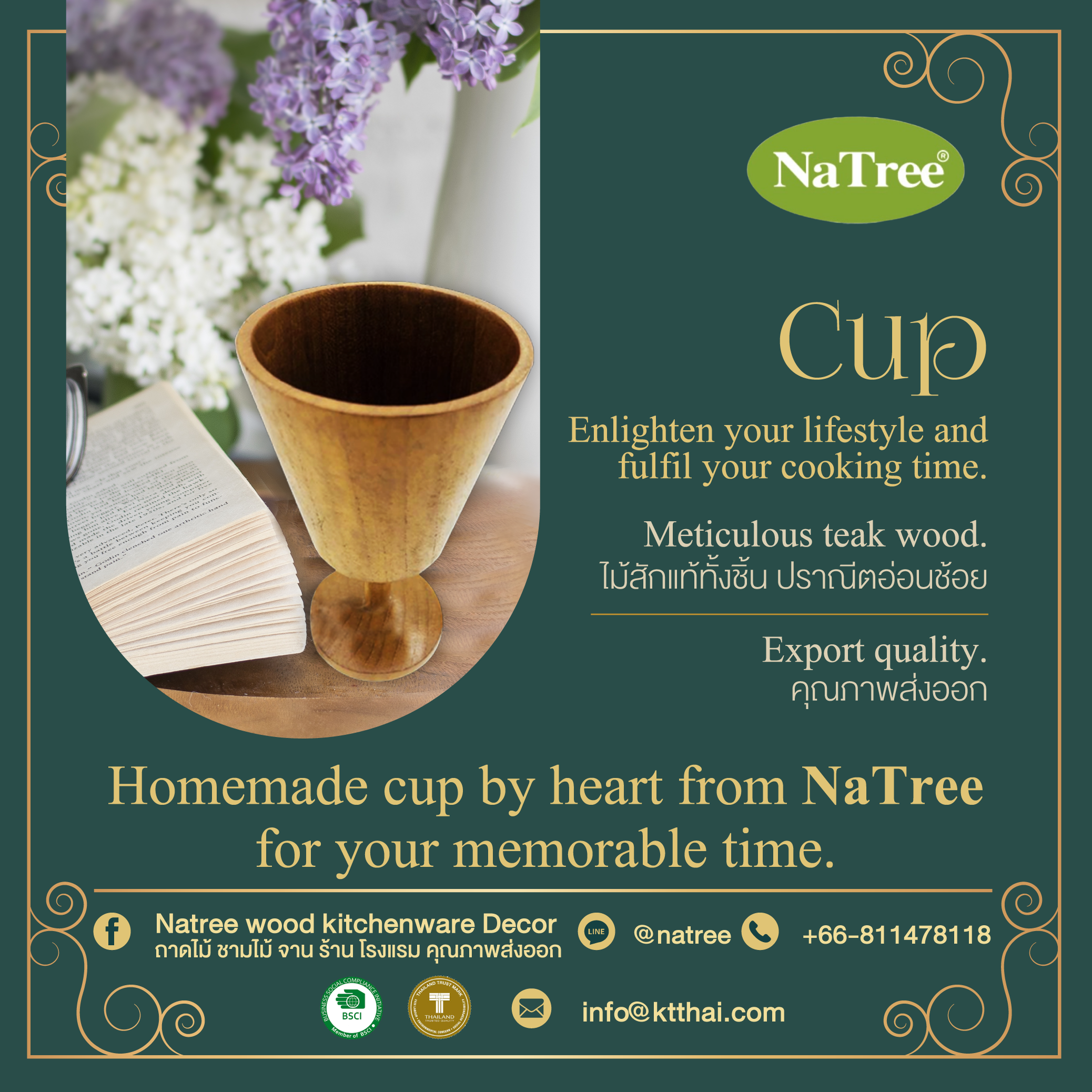 High Quality Natree food-grade Solid wooden Teak cup export quality kitchenware cookware tableware