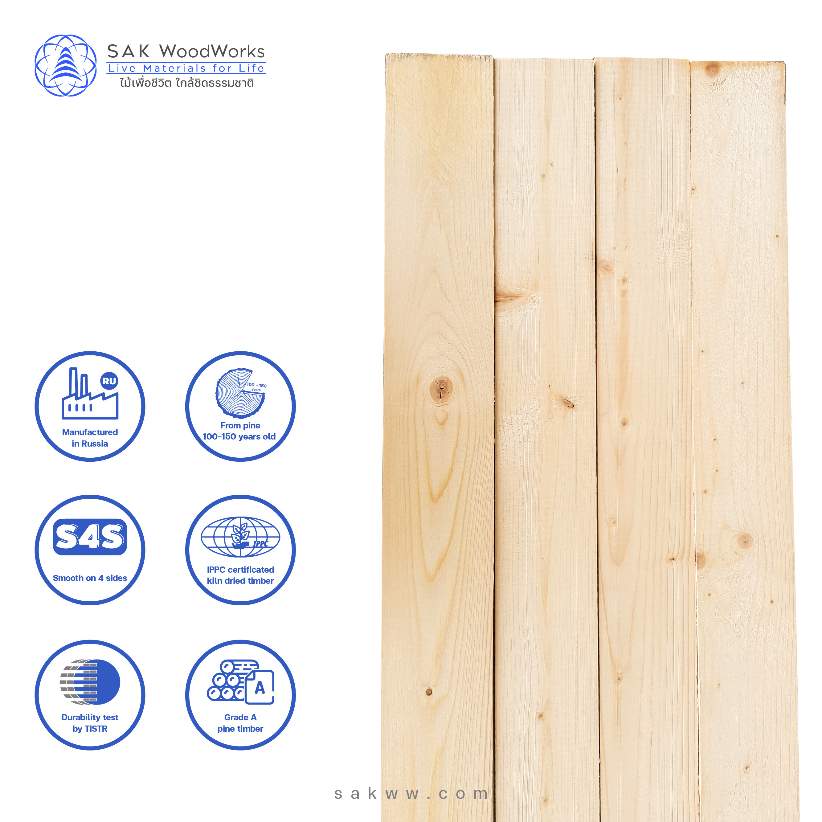 Pine Spruce Wooden Battens Slats KD S4S best for all your needs best decorative woodgrains white color 30 mm. x 70 mm. x 3 m.