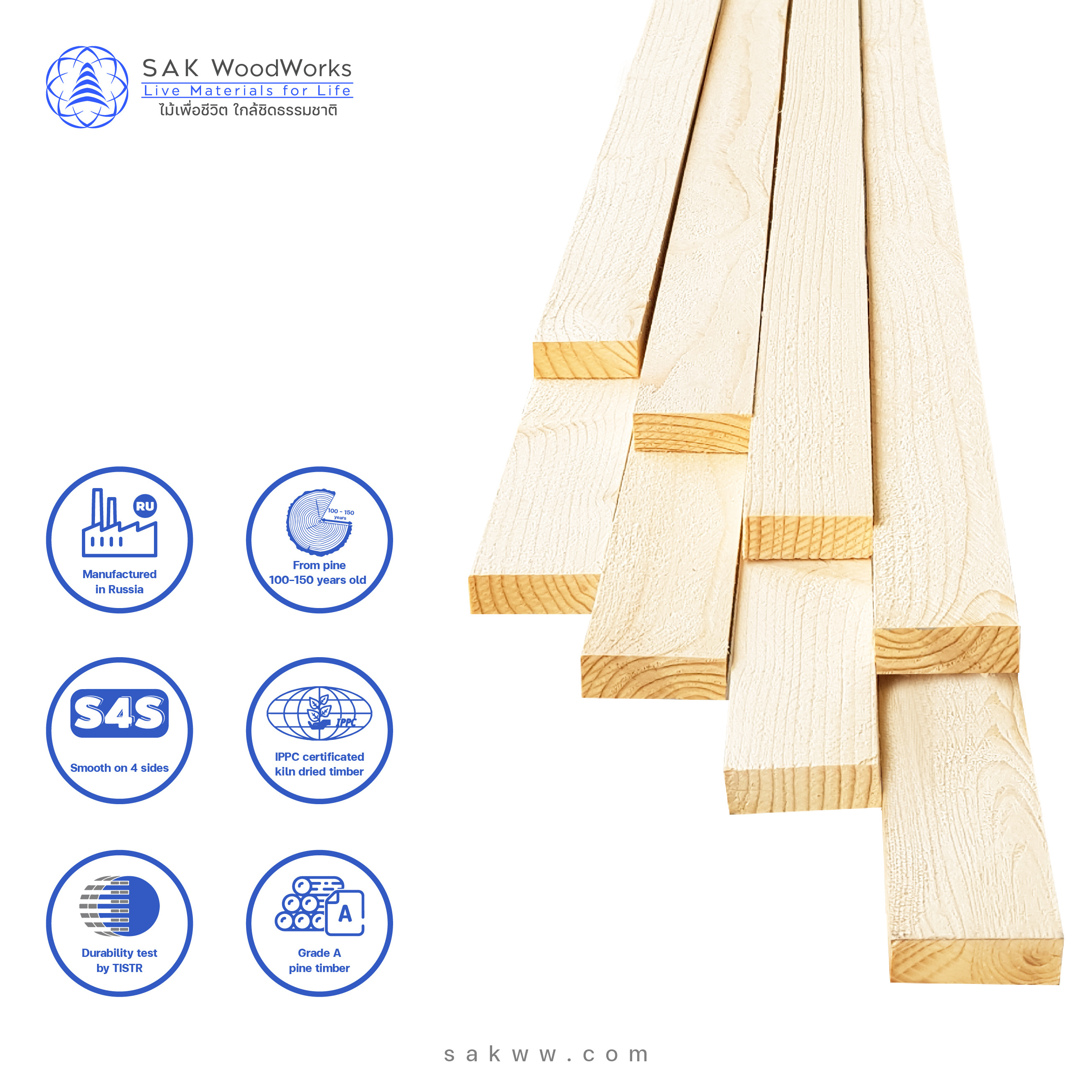 Pine Spruce Battens Slats smooth 4 sides Factory commercial price Wholesales for all your needs 5 mm. x 40 mm. x 2.5 m. KD