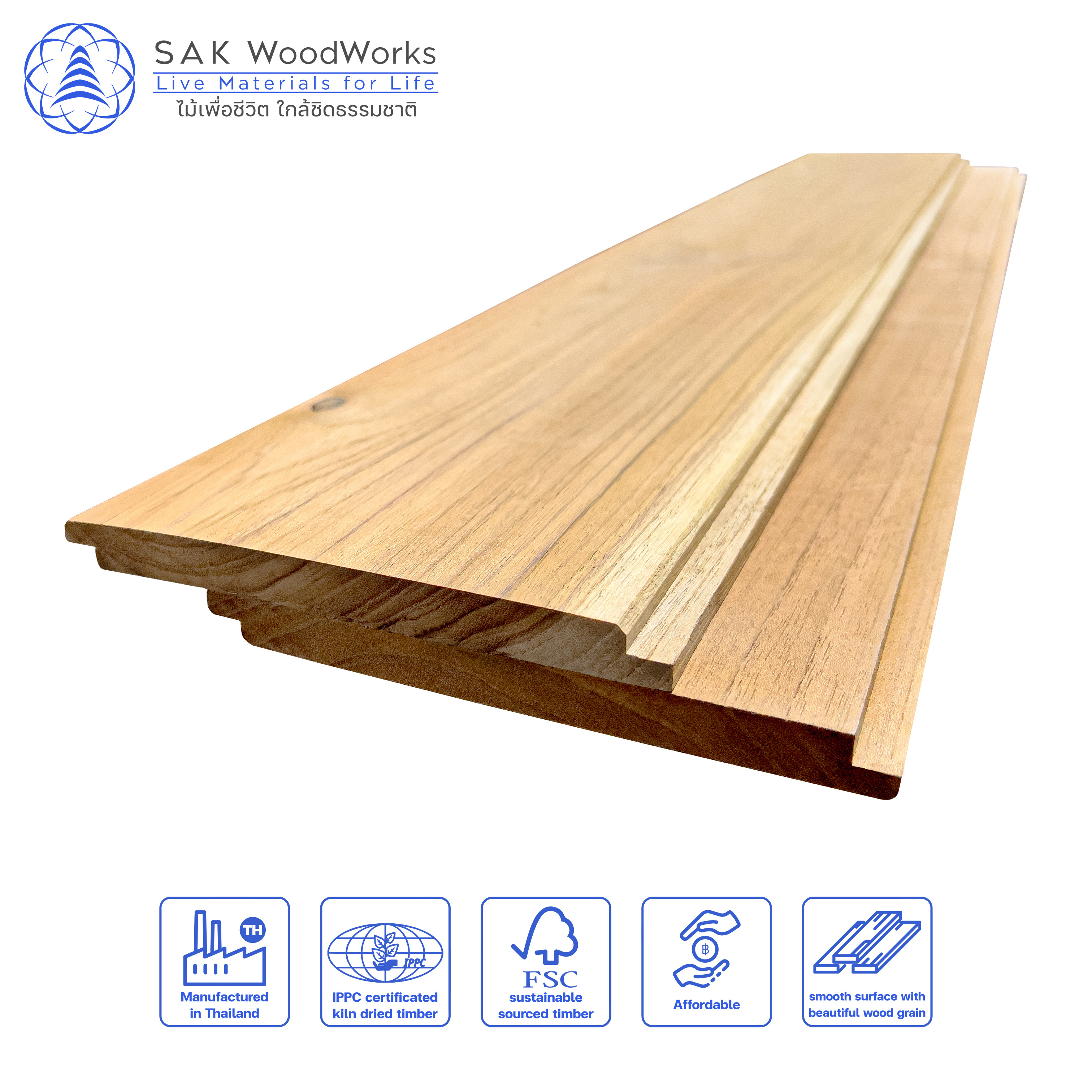 Thai Teak Cladding and Ceiling Boards by SAK WoodWorks 12 x 90 x 1000/3000 mm. Luxurious Cladding for both Indoor and Outdo