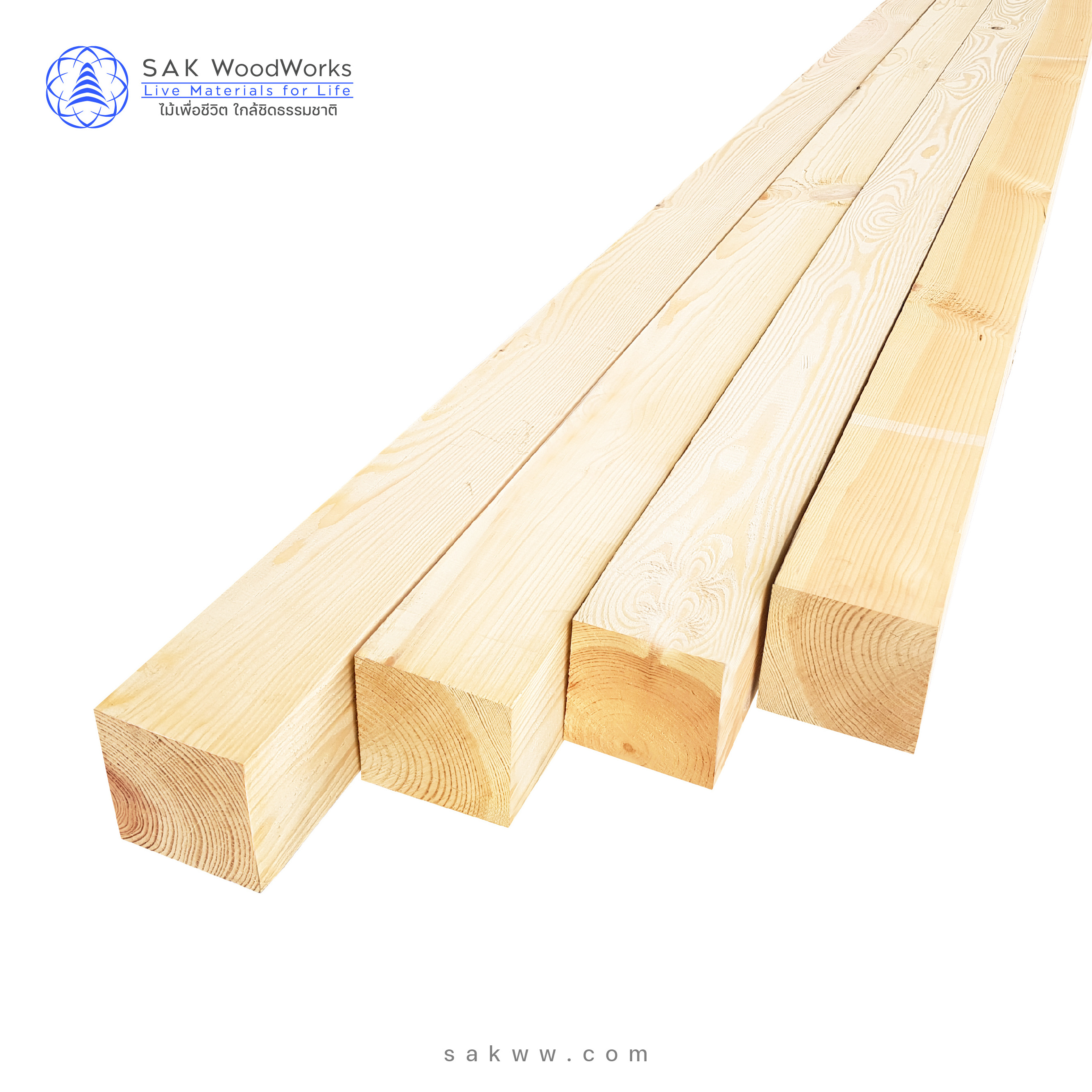 European Pine Spruce Poles 60 mm. x 60 mm. x 3 m. KD S4S for Furniture leg, Bed slat, House decor, Construction etc.