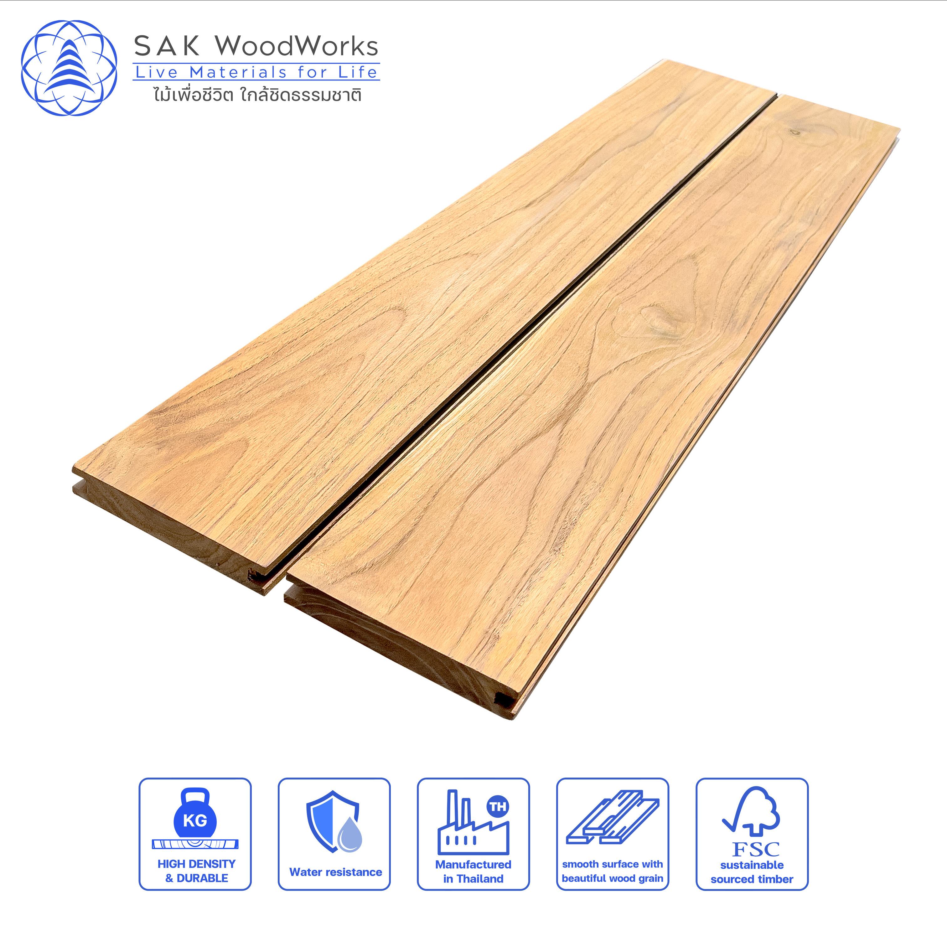 Affordable Eco Friendly Teak Decking Boards FSC Thai Teak Deck Boards Low Maintenance Sustainable 15x140x1000mm SAK WoodWorks