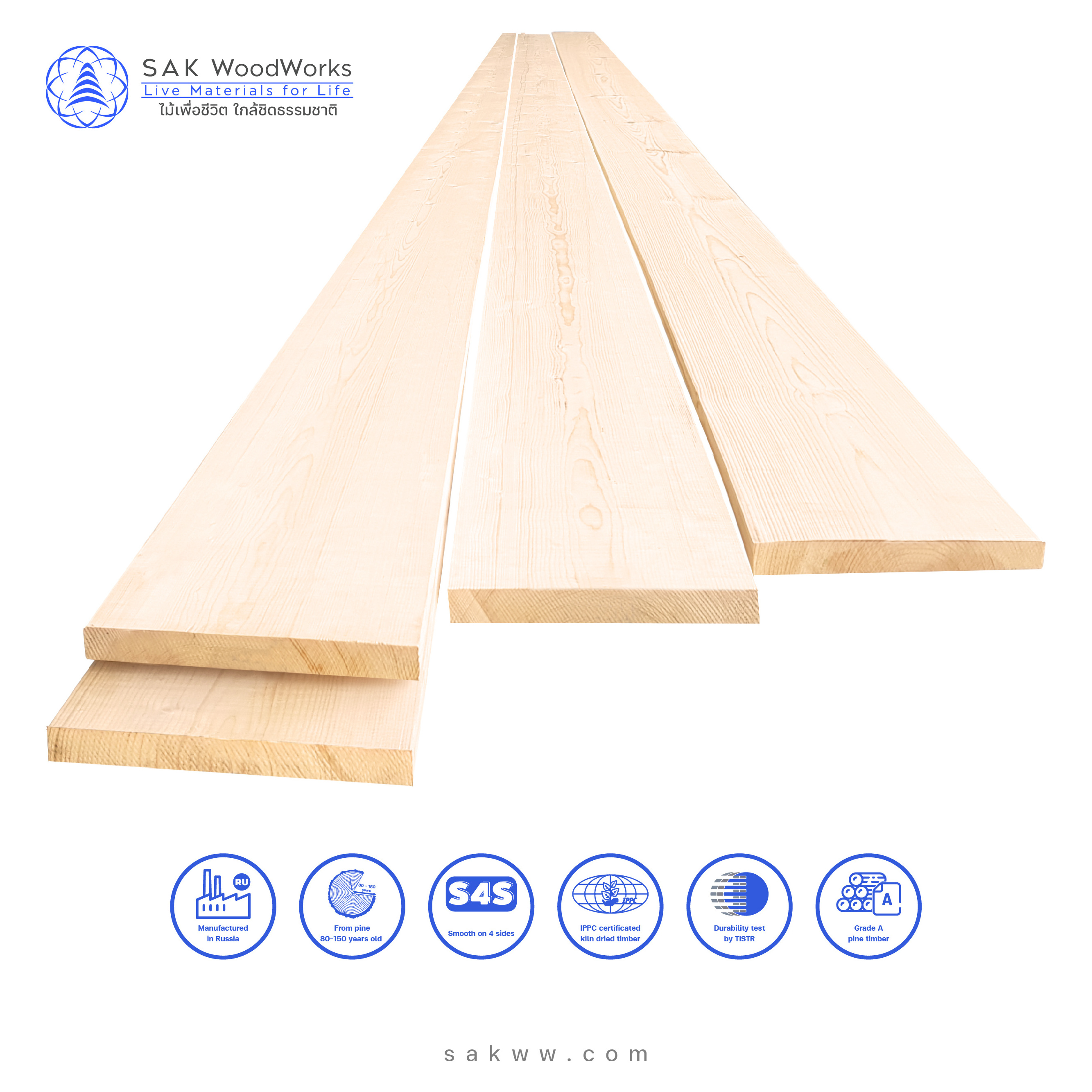 Coniferous(Pine & Spruce) Timber KD S4S for all your needs 20 x 195 x 3000 mm. Construction, Decoration, Furniture, DIY by SAKWW