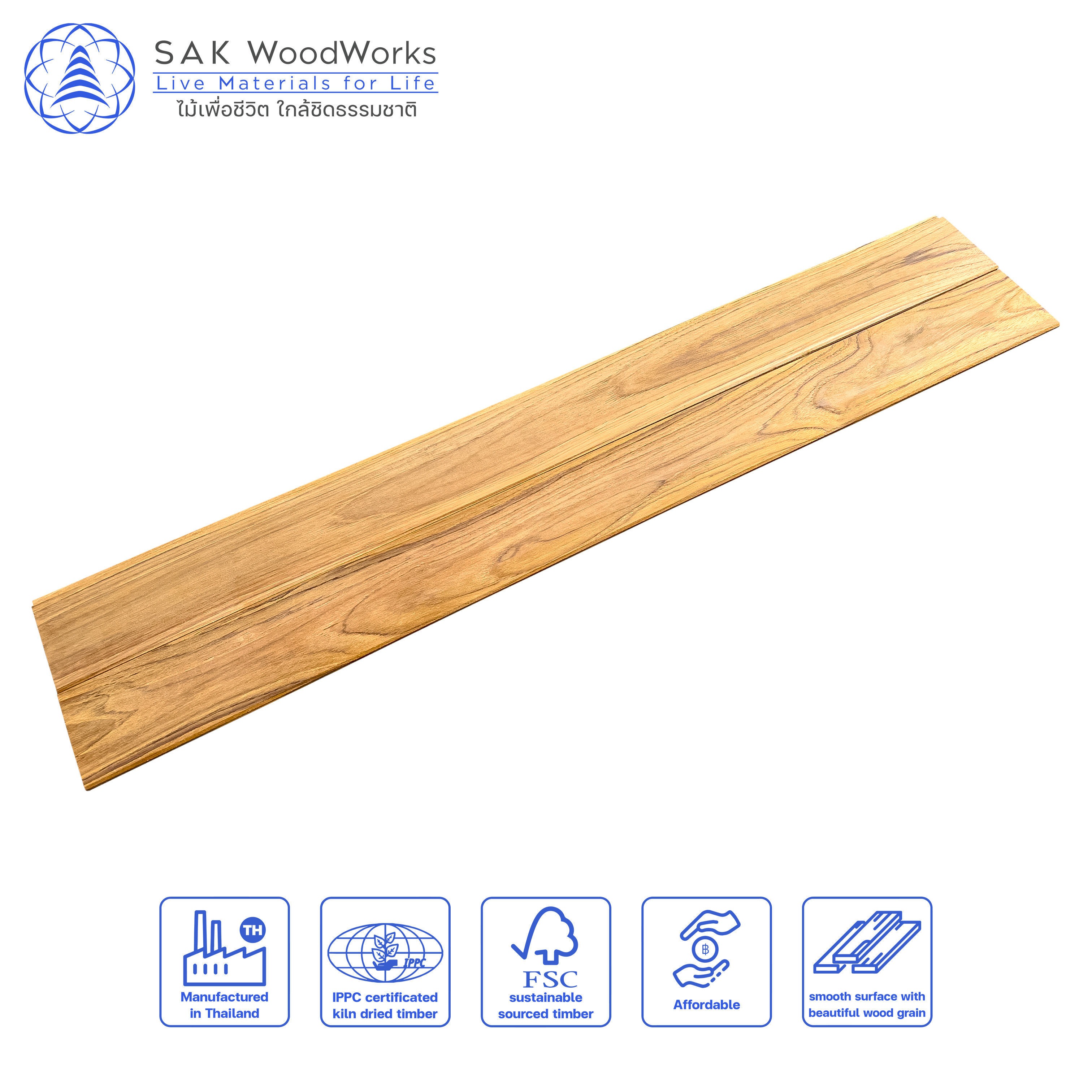 Thai Teak Cladding and Ceiling Boards by SAK WoodWorks 12 x 90 x 1000/3000 mm. Luxurious Wood Cladding for All your needs