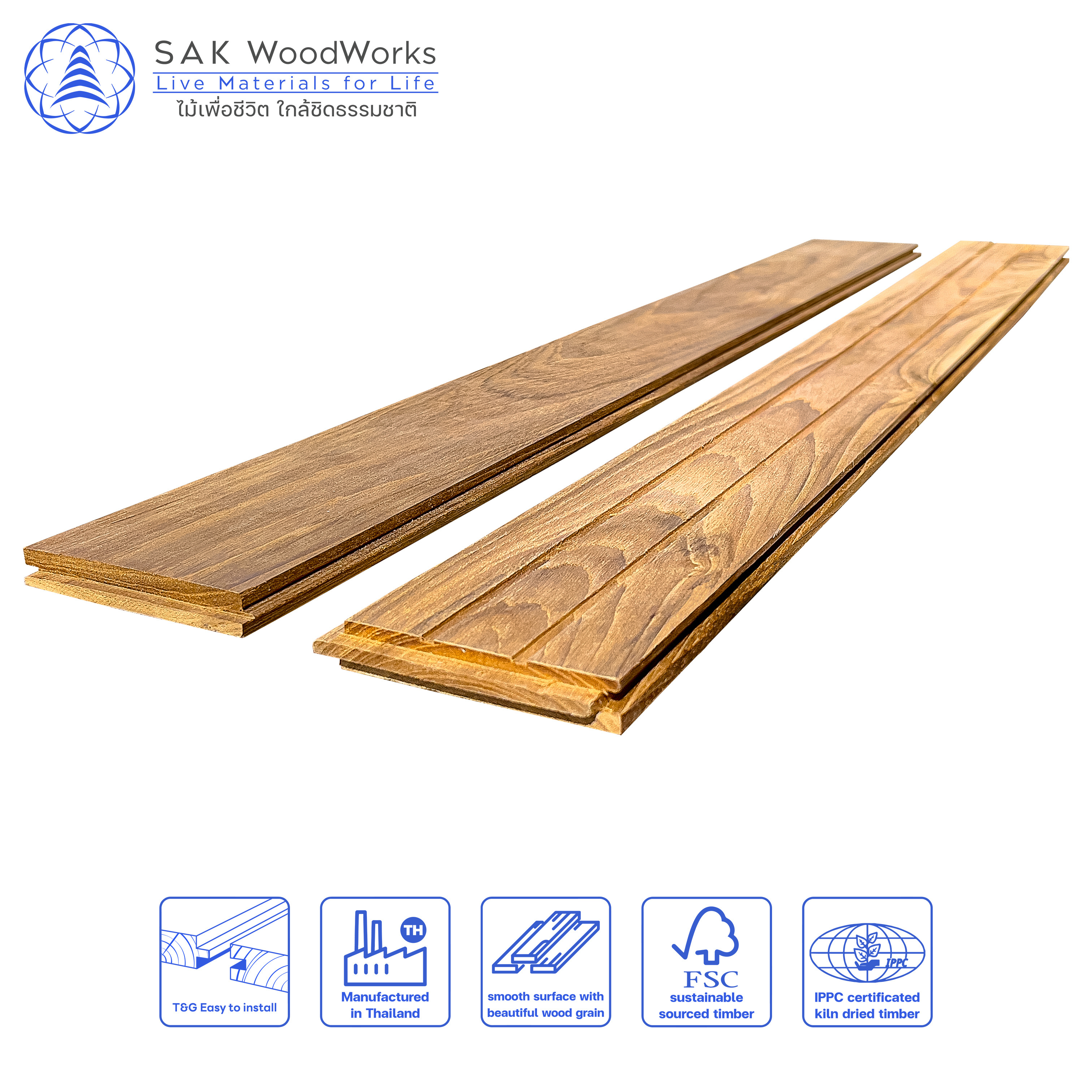 Thai Teak Parquet Boards 15 x 90 x 300 mm. /by SAK WoodWorks  /Luxurious Indoor Wood Parquet Flooring Tongue & Groove all sides