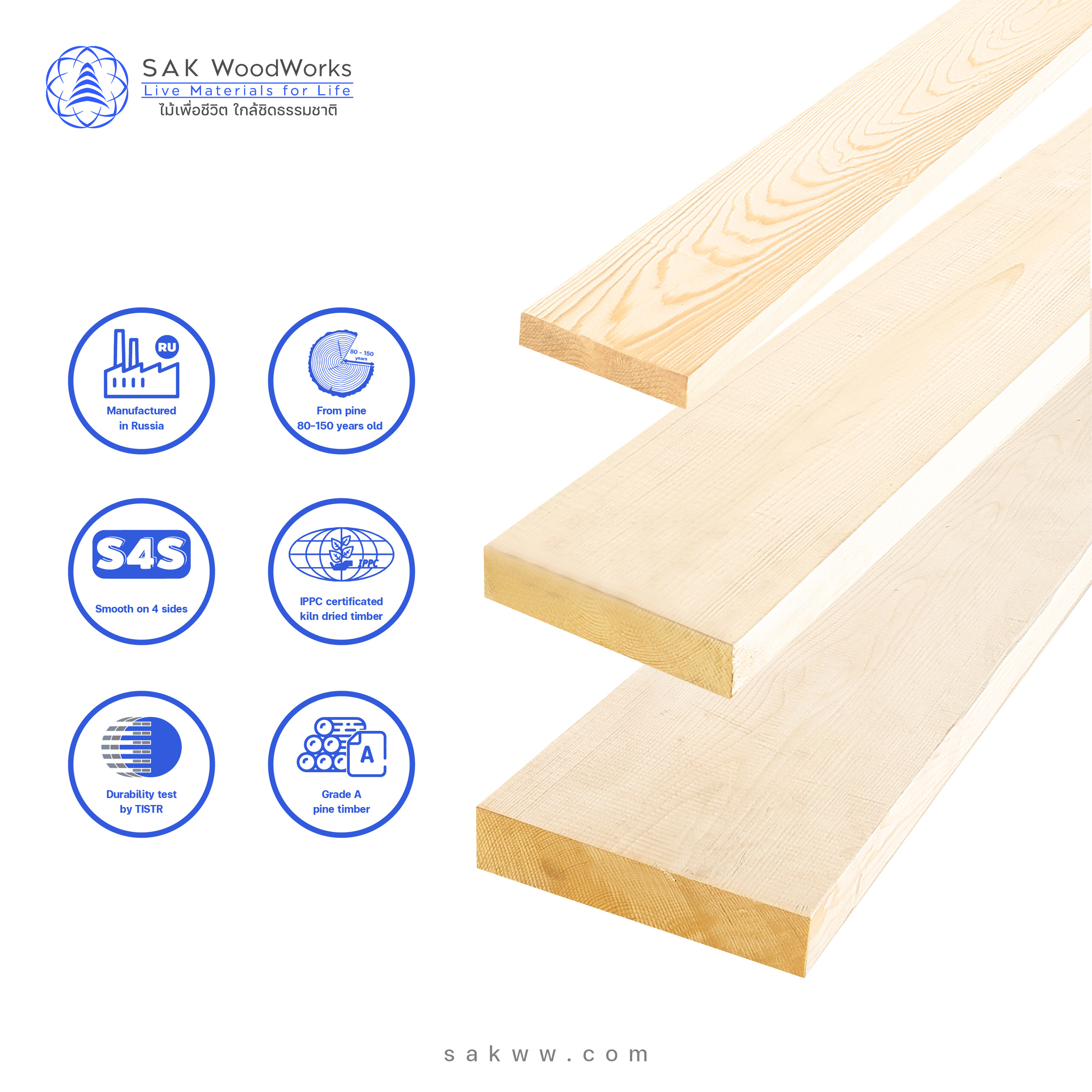 SAK WoodWorks Northern Russian Pine Timber/Solid wood board/ KD / S4S /Natural wood 100%