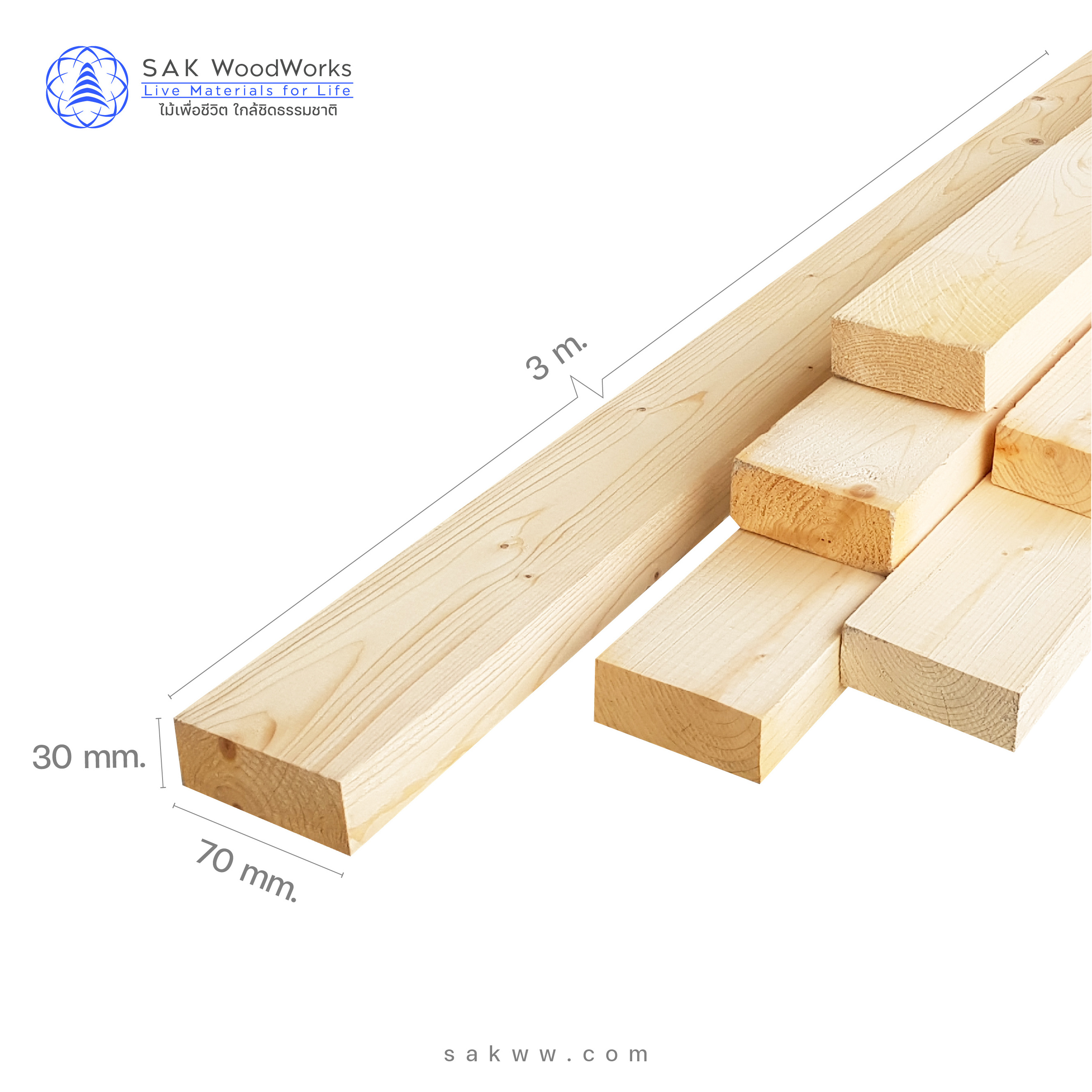 Pine Spruce Wooden Battens Slats KD S4S best for all your needs best decorative woodgrains white color 30 mm. x 70 mm. x 3 m.