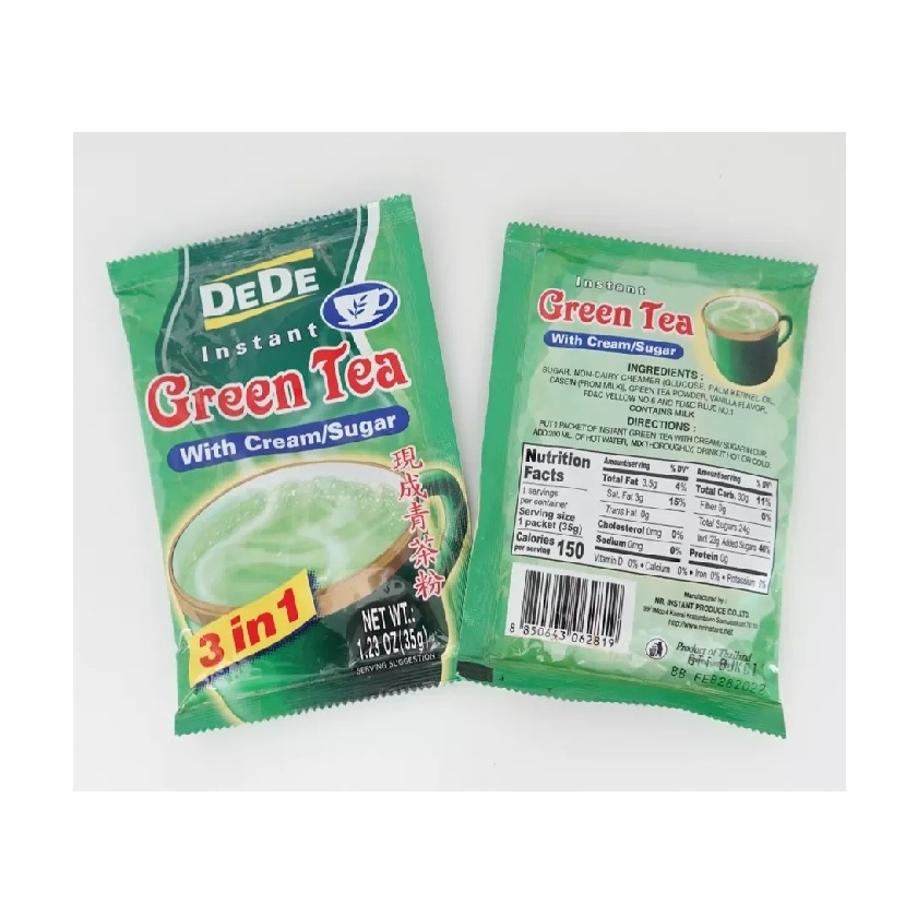 Wholesale Drink 100% Organic 3-in-1 Instant Green Tea with Cream and Sugar Extract Powder (35g.) by DeDe for Daily Healthy Drink