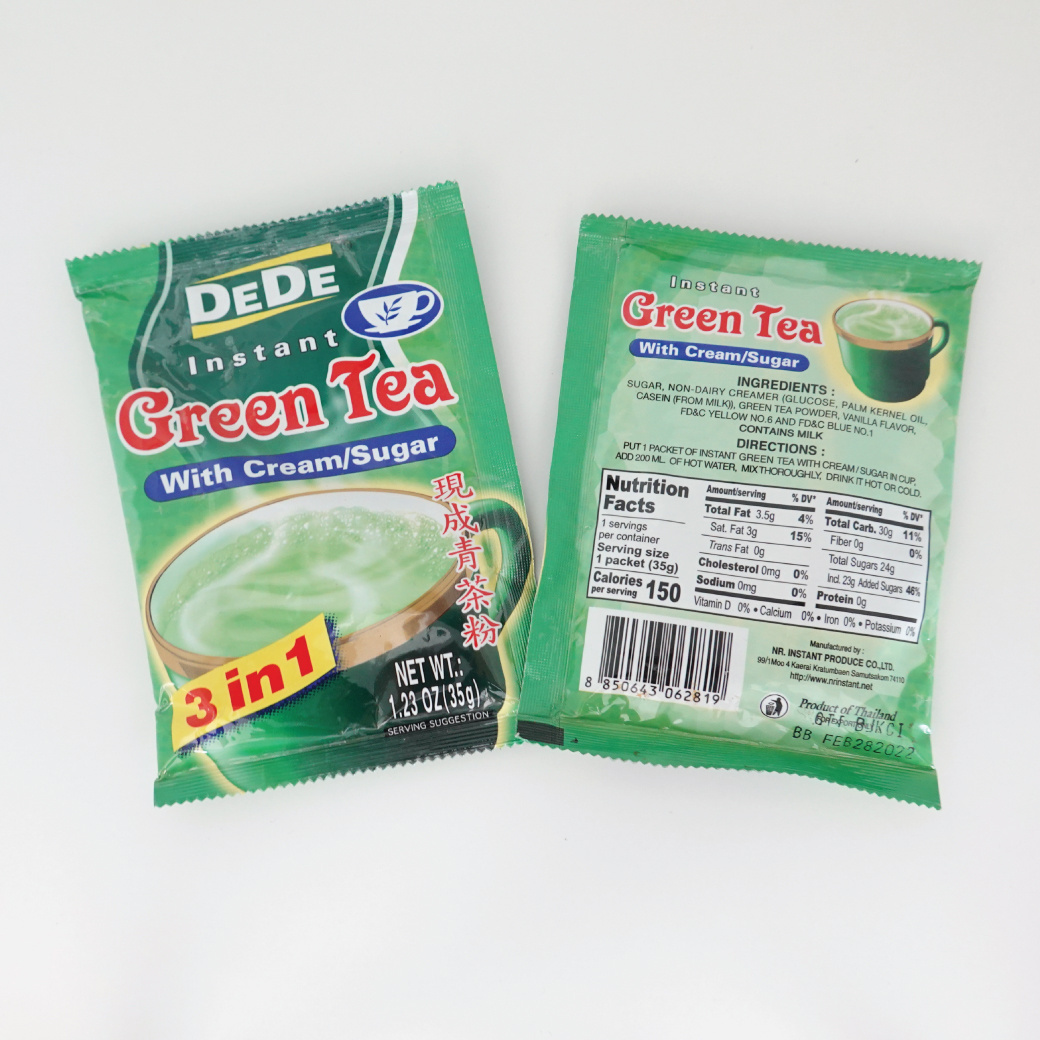 Wholesale Drink 100% Organic 3-in-1 Instant Green Tea with Cream and Sugar Extract Powder (35g.) by DeDe for Daily Healthy Drink