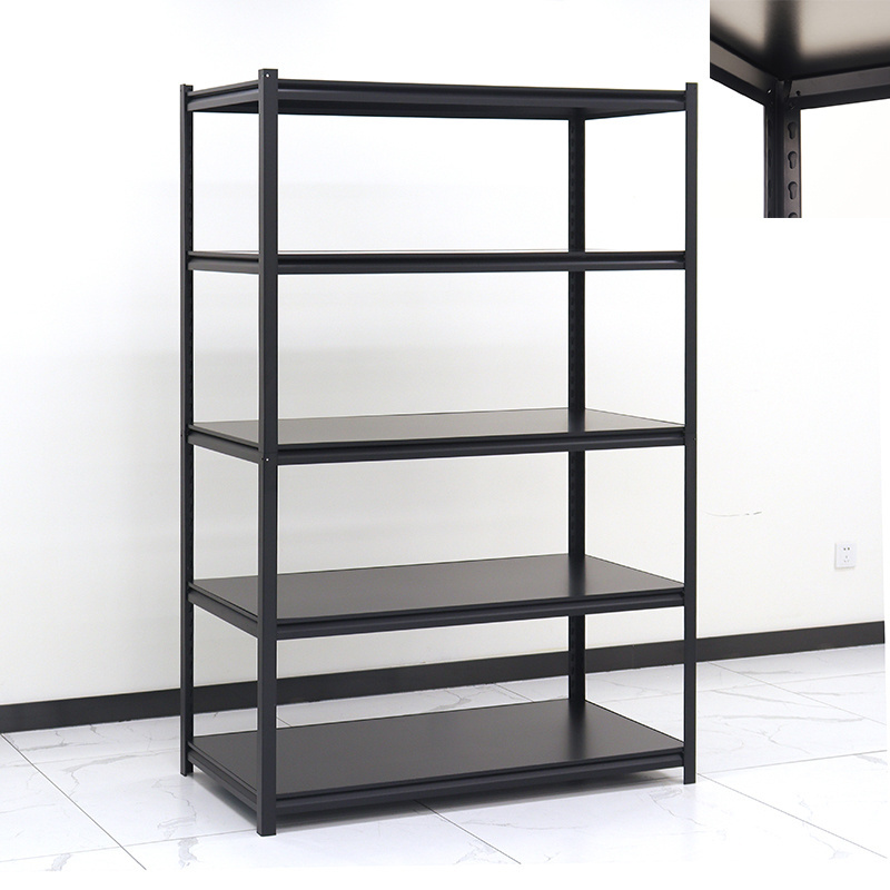 Heavy duty 5 layers stacking storage double uprights boltless rivet rack black garage shelving with customized size