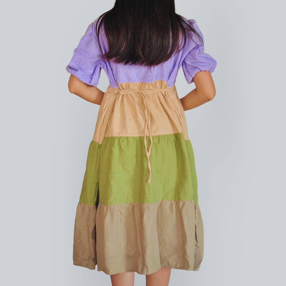 Multi-Colors with Pleated Sleeves Soft Cotton Fabric Soft Cotton Fabric Layer Dress Women's Clothing Made in Thailand